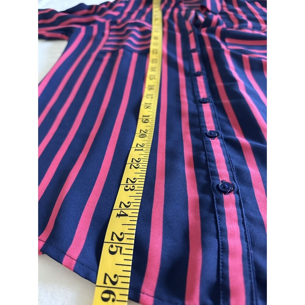 Express The Portofino Shirt Womens Navy Blue Pink Striped Blouse Roll Tab - Med - Picture 4 of 6